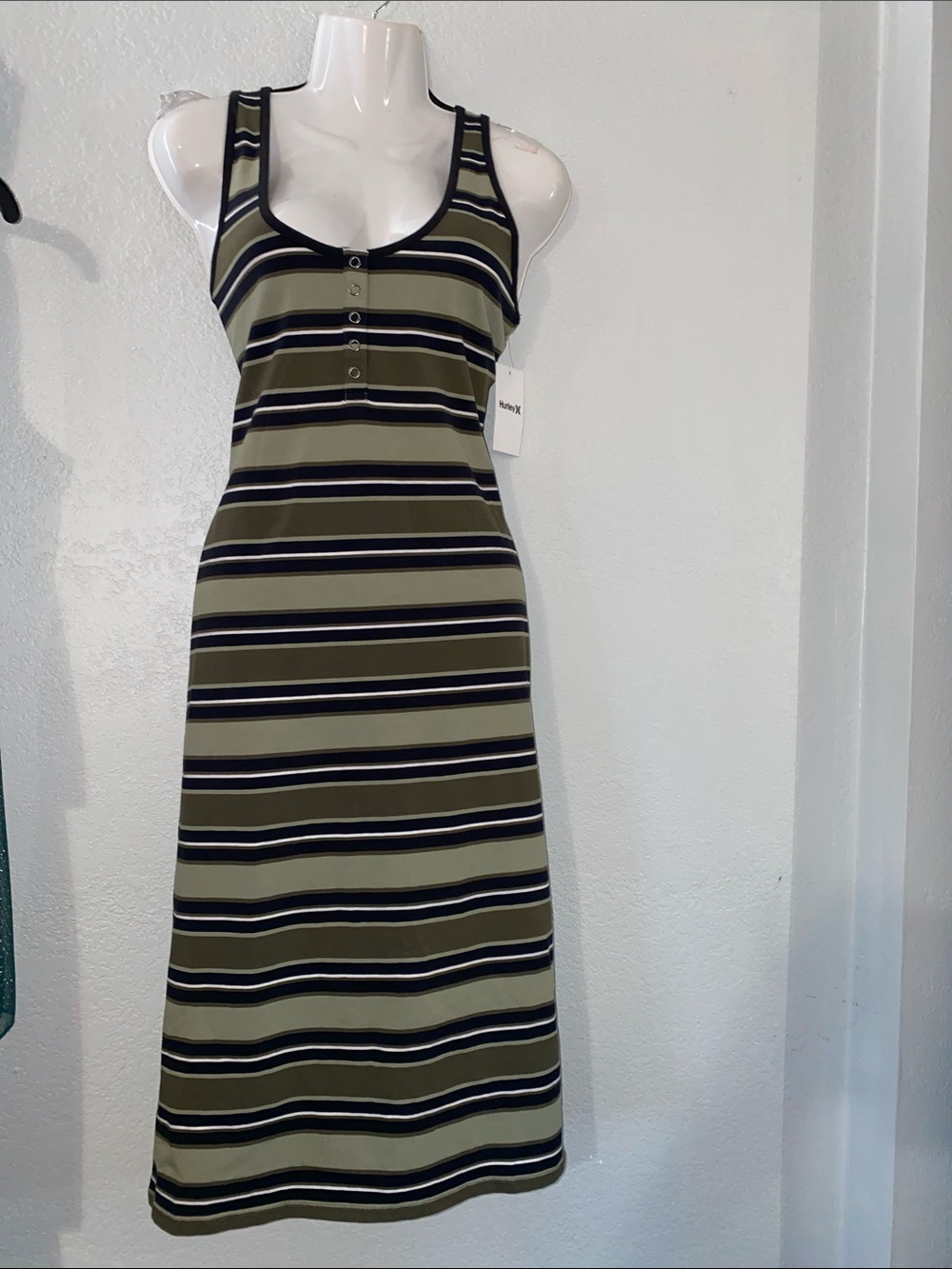 Hurley Olive and Black Striped Tank Midi Dress Alexa